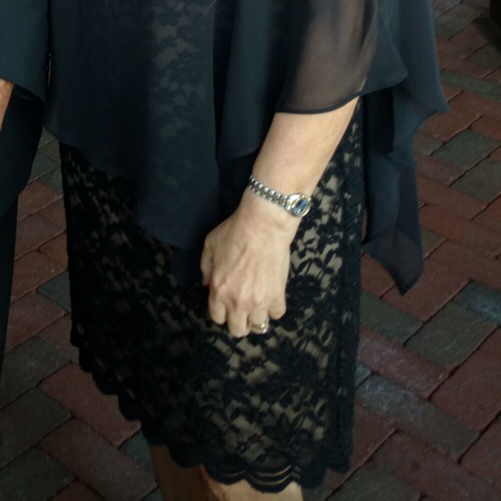 Black lace dress with black overlay cape, size 10 - Picture 5 of 5